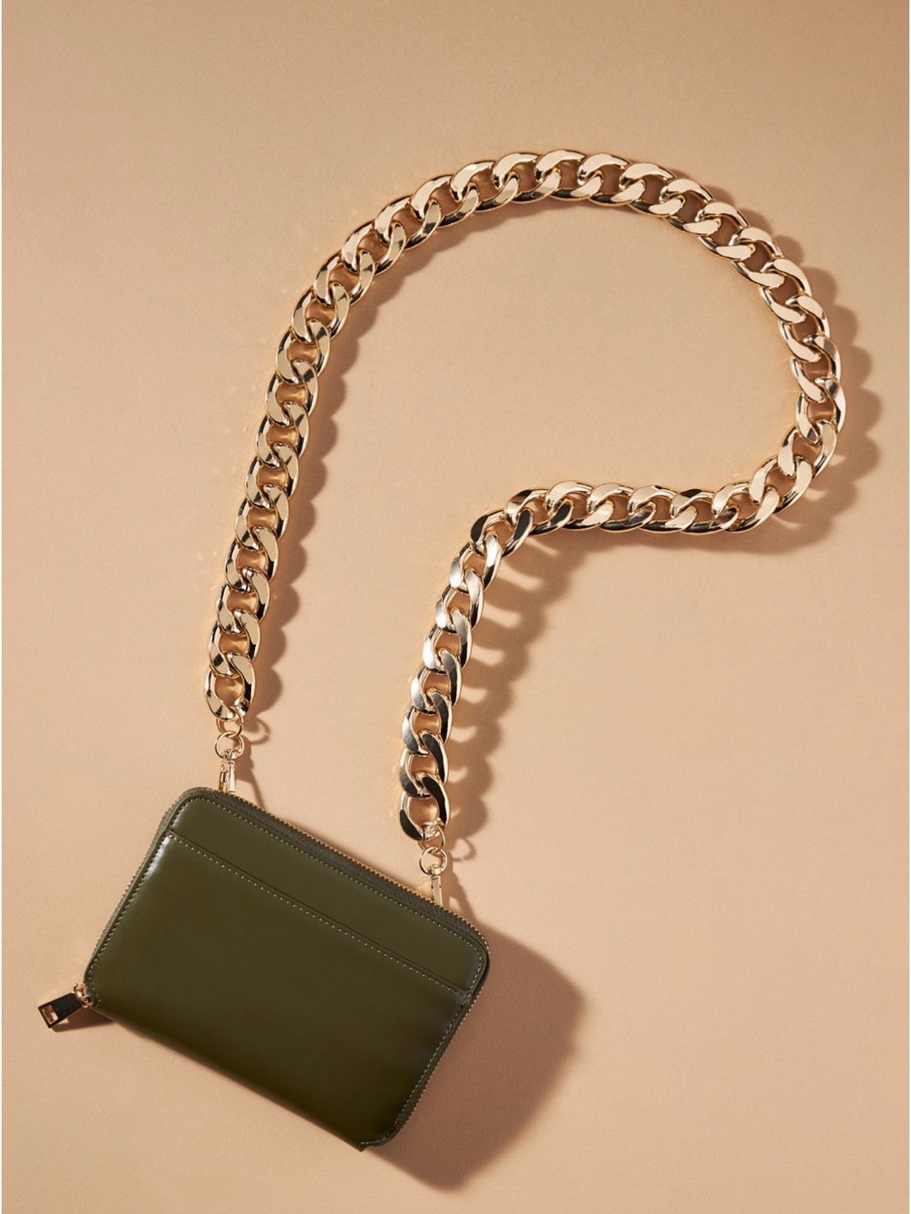 Anthropologie Olive Green Gold Chain Crossbody Bag
